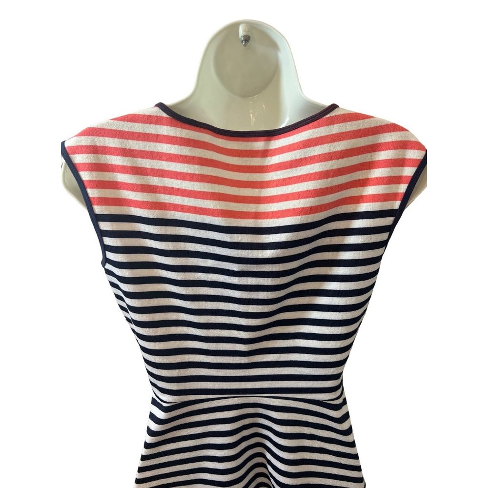 Draper James Striped Ponte Knit A Line Nassau Navy and Pink Mini Fit and Flare X - Picture 6 of 14